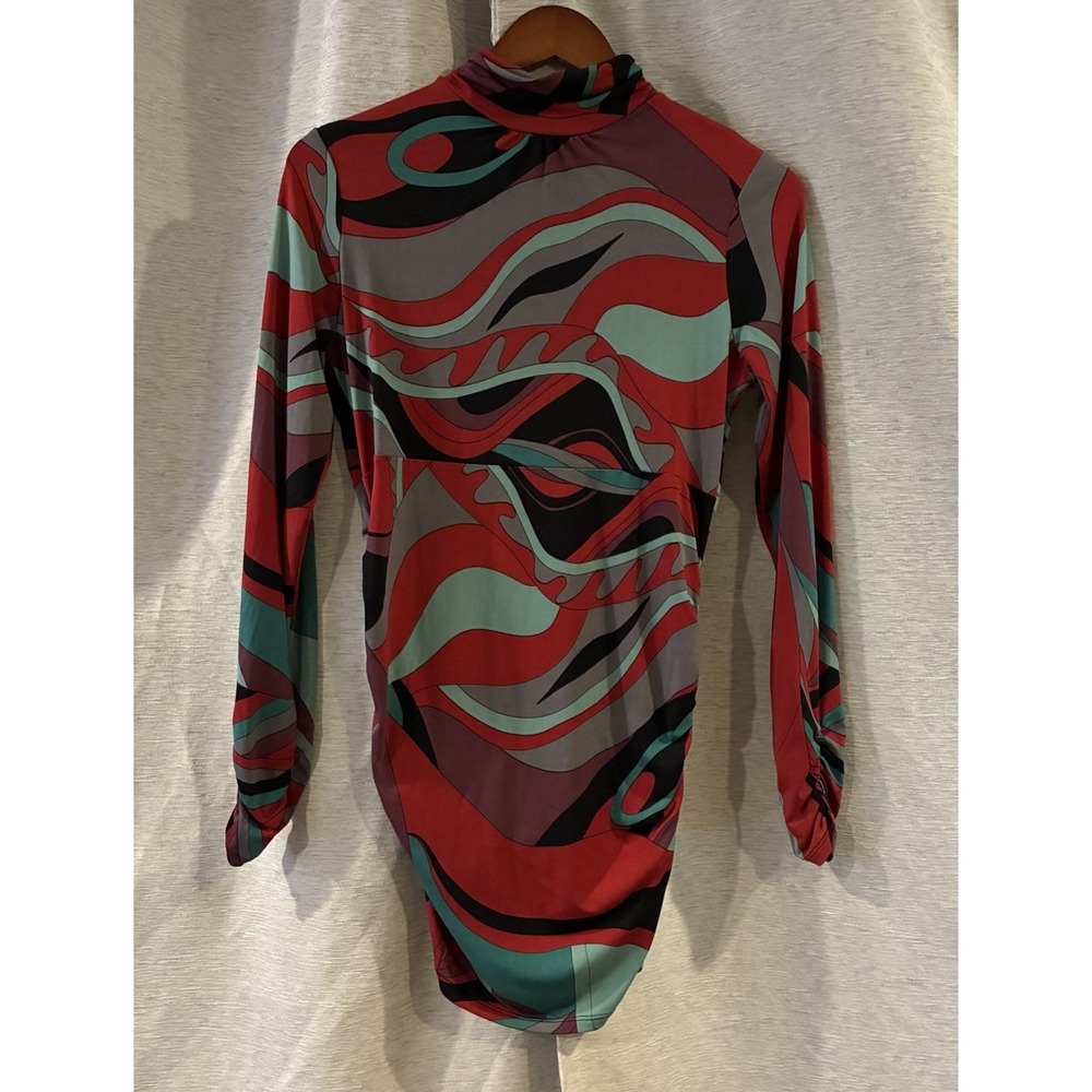 Bisou Bisou Abstract Ruched Maternity Long Sleeve Dress fitting stretch S Y2K